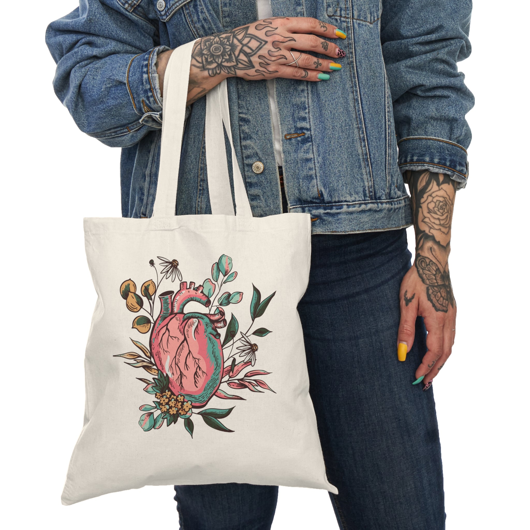 Tote bag cœur anatomique floral | Sac en toile coton naturel – Art médical botanique - Giftory Creation