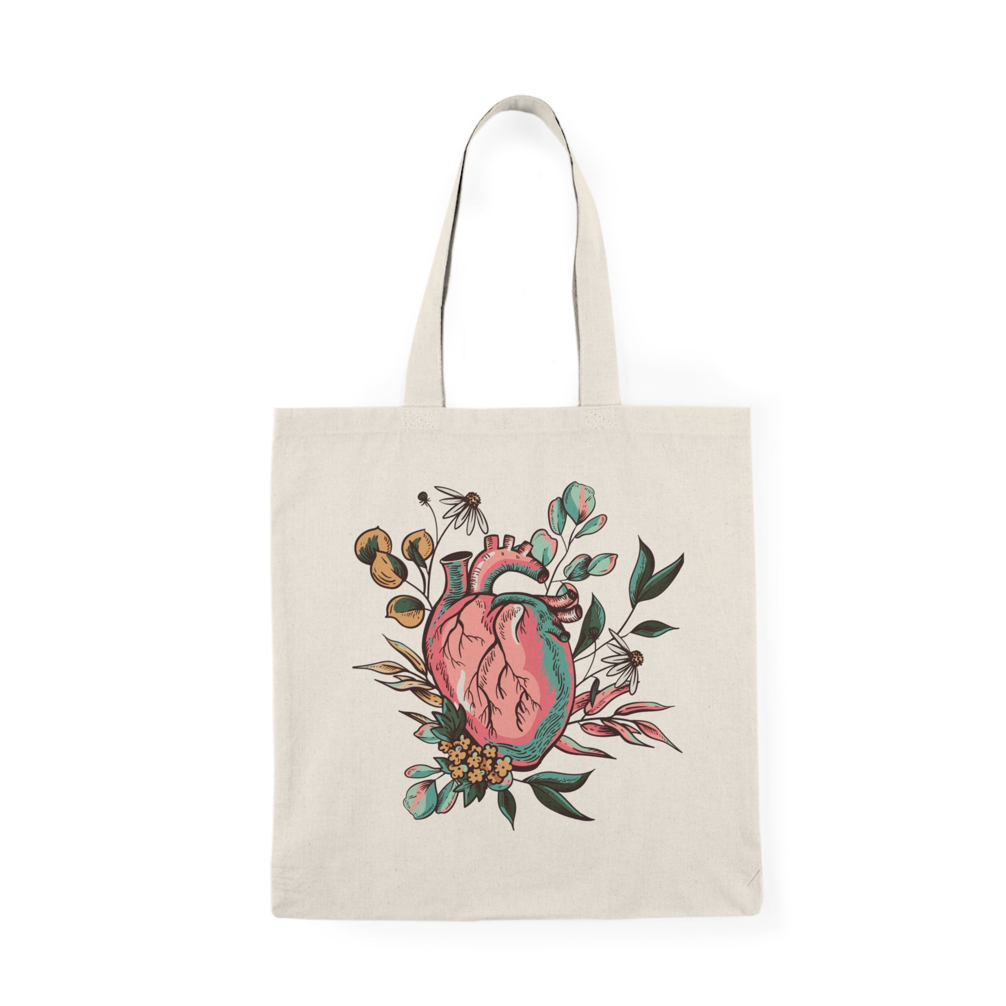 Tote bag cœur anatomique floral | Sac en toile coton naturel – Art médical botanique - Giftory Creation